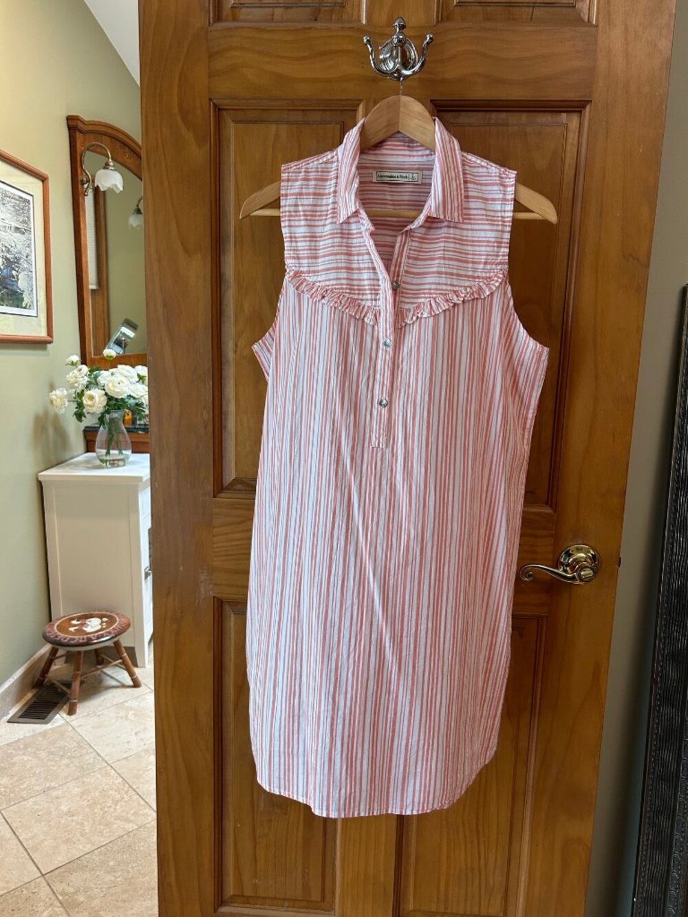 Abercrombie & Fitch Coral Striped Sleeveless Shirt Dress Size L 100% Cotton